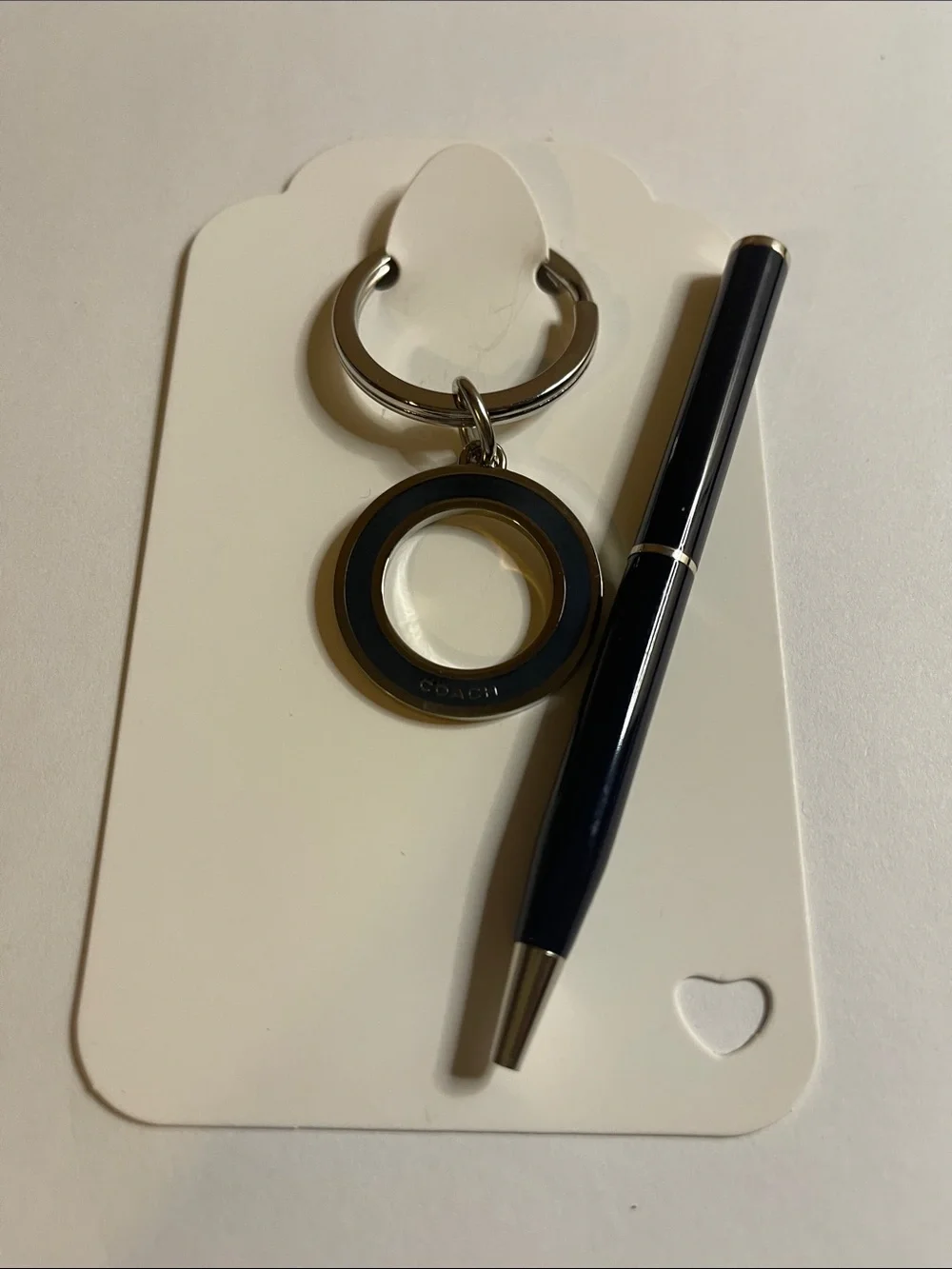 Coach Black & Silver Circular Keyring and Coach Pen